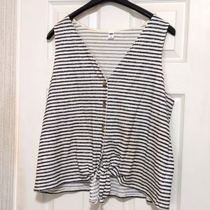 Old Navy vest style button and tie crop. Stripped pattern. Runs large.